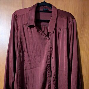 Torrid Size 2 Red Satin Button Down Blouse Stretch Career Top